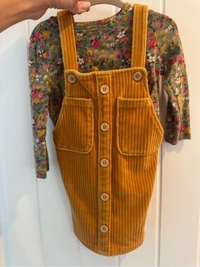 art class Mustard Corduroy Button Pinafore with Floral Top